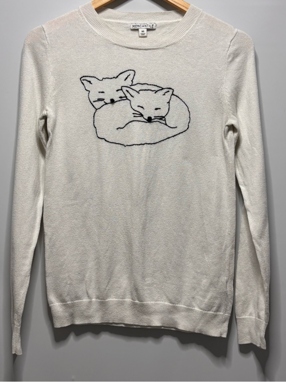 J. Crew Mercantile Snuggling Fox Sweater White Womens Size XS